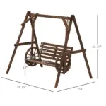 2-Seat Porch Swing with A-Frame Stand, Wooden Log Patio Swing Chair Bench with Wagon Wheel Armrests, Carbonized Brown - Image 3