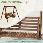 2-Seat Porch Swing with A-Frame Stand, Wooden Log Patio Swing Chair Bench with Wagon Wheel Armrests, Carbonized Brown - Image 4