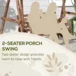2-Seat Porch Swing with A-Frame Stand, Wooden Log Patio Swing Chair Bench with Wagon Wheel Armrests, Carbonized Brown - Image 5