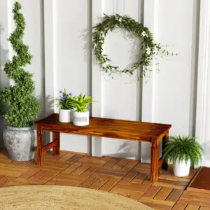 2 seat wood garden bench patio bench outdoor bench with slatted seat backless front porch bench for park garden poolside deck carbonized 1