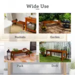 2-Seat Wood Garden Bench, Patio Bench Outdoor Bench with Slatted Seat, Backless Front Porch Bench for Park, Garden, Poolside, Deck, Carbonized - Image 6
