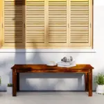 2-Seat Wood Garden Bench, Patio Bench Outdoor Bench with Slatted Seat, Backless Front Porch Bench for Park, Garden, Poolside, Deck, Carbonized - Image 7