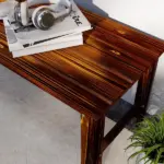 2-Seat Wood Garden Bench, Patio Bench Outdoor Bench with Slatted Seat, Backless Front Porch Bench for Park, Garden, Poolside, Deck, Carbonized - Image 9