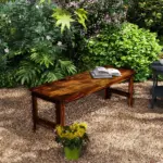 2-Seat Wood Garden Bench, Patio Bench Outdoor Bench with Slatted Seat, Backless Front Porch Bench for Park, Garden, Poolside, Deck, Carbonized - Image 10