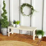 2-Seat Wood Garden Bench, Patio Bench Outdoor Bench with Slatted Seat, Backless Front Porch Bench for Park, Garden, Poolside, Deck, Nature Wood - Image 2