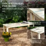 2-Seat Wood Garden Bench, Patio Bench Outdoor Bench with Slatted Seat, Backless Front Porch Bench for Park, Garden, Poolside, Deck, Nature Wood - Image 5