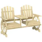 Outsunny 2-Seat Wooden Garden Bench with Table, Umbrella Hole, High Backrest, Armrests for Backyard, Patio, Garden, Natural Wood - Image 12