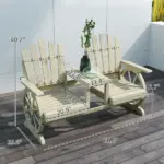 Outsunny 2-Seat Wooden Garden Bench with Table, Umbrella Hole, High Backrest, Armrests for Backyard, Patio, Garden, Natural Wood - Image 3