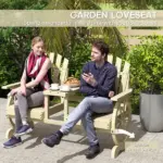 Outsunny 2-Seat Wooden Garden Bench with Table, Umbrella Hole, High Backrest, Armrests for Backyard, Patio, Garden, Natural Wood - Image 4