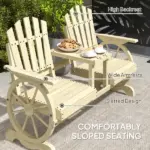 Outsunny 2-Seat Wooden Garden Bench with Table, Umbrella Hole, High Backrest, Armrests for Backyard, Patio, Garden, Natural Wood - Image 6