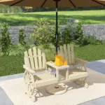 Outsunny 2-Seat Wooden Garden Bench with Table, Umbrella Hole, High Backrest, Armrests for Backyard, Patio, Garden, Natural Wood - Image 10