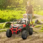 Qaba 2 Seater 24V Kids Electric Car with Remote Control, 3 Speed, LED Lights, Music, Horn, Spring Suspension, Slow Start, Red - Image 2