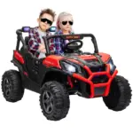 Qaba 2 Seater 24V Kids Electric Car with Remote Control, 3 Speed, LED Lights, Music, Horn, Spring Suspension, Slow Start, Red - Image 11
