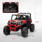 Qaba 2 Seater 24V Kids Electric Car with Remote Control, 3 Speed, LED Lights, Music, Horn, Spring Suspension, Slow Start, Red - Image 3