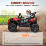 Qaba 2 Seater 24V Kids Electric Car with Remote Control, 3 Speed, LED Lights, Music, Horn, Spring Suspension, Slow Start, Red - Image 6