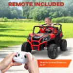 Qaba 2 Seater 24V Kids Electric Car with Remote Control, 3 Speed, LED Lights, Music, Horn, Spring Suspension, Slow Start, Red - Image 8