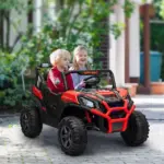 Qaba 2 Seater 24V Kids Electric Car with Remote Control, 3 Speed, LED Lights, Music, Horn, Spring Suspension, Slow Start, Red - Image 10