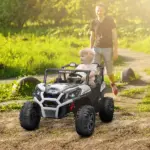 Qaba 2 Seater 24V Kids Electric Car with Remote Control, 3 Speed, LED Lights, Music, Horn, Spring Suspension, Slow Start, White - Image 2