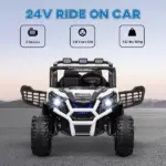 Qaba 2 Seater 24V Kids Electric Car with Remote Control, 3 Speed, LED Lights, Music, Horn, Spring Suspension, Slow Start, White - Image 4