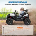 Qaba 2 Seater 24V Kids Electric Car with Remote Control, 3 Speed, LED Lights, Music, Horn, Spring Suspension, Slow Start, White - Image 6