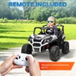 Qaba 2 Seater 24V Kids Electric Car with Remote Control, 3 Speed, LED Lights, Music, Horn, Spring Suspension, Slow Start, White - Image 8