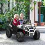 Qaba 2 Seater 24V Kids Electric Car with Remote Control, 3 Speed, LED Lights, Music, Horn, Spring Suspension, Slow Start, White - Image 10