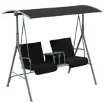 2-Seater Outdoor Porch Swing with Canopy and Table, Patio Swing Chair for Garden, Poolside, Backyard, Black