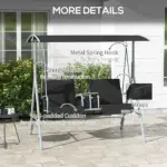2-Seater Outdoor Porch Swing with Canopy and Table, Patio Swing Chair for Garden, Poolside, Backyard, Black - Image 6