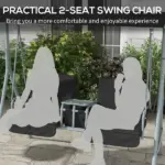 2-Seater Outdoor Porch Swing with Canopy and Table, Patio Swing Chair for Garden, Poolside, Backyard, Black - Image 7