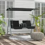 2-Seater Outdoor Porch Swing with Canopy and Table, Patio Swing Chair for Garden, Poolside, Backyard, Black - Image 10