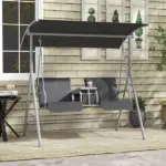 Outsunny 2-Seater Outdoor Porch Swing with Canopy and Table, Patio Swing Chair for Garden, Poolside, Backyard, Gray - Image 2