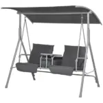 Outsunny 2-Seater Outdoor Porch Swing with Canopy and Table, Patio Swing Chair for Garden, Poolside, Backyard, Gray - Image 11