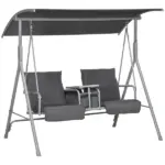 Outsunny 2-Seater Outdoor Porch Swing with Canopy and Table, Patio Swing Chair for Garden, Poolside, Backyard, Gray