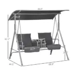 Outsunny 2-Seater Outdoor Porch Swing with Canopy and Table, Patio Swing Chair for Garden, Poolside, Backyard, Gray - Image 3