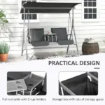 Outsunny 2-Seater Outdoor Porch Swing with Canopy and Table, Patio Swing Chair for Garden, Poolside, Backyard, Gray - Image 5