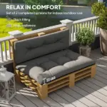 Outsunny 2 Seater Pallet Cushions Outdoor 3.9 Inch Thick Replacement Cushions - Tufted Design for Garden, Patio, Black - Image 4