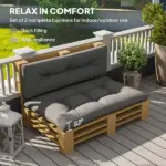 Outsunny 2 Seater Pallet Cushions Outdoor 3.9" Thick Replacement Cushions - Tufted Design for Garden, Patio, Dark Gray - Image 4