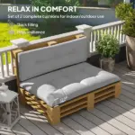 Outsunny 2 Seater Pallet Cushions Outdoor 3.9" Thick Replacement Cushions - Tufted Design for Garden, Patio, Light Gray - Image 4