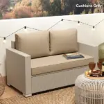 3 Piece Outdoor Loveseat Cushion Set with Removable Covers, Beige - Image 8
