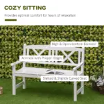 Outsunny 2-Seater Wooden Garden Bench, 4FT Outdoor Patio Loveseat with Unique X-Shape Back for Yard, Lawn, Porch, White - Image 5
