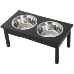 PawHut 2 Stainless Steel Pet Bowls, 23"L Durable Wooden Heavy Duty Dog Feeding Station - Black - Image 11