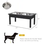 PawHut 2 Stainless Steel Pet Bowls, 23"L Durable Wooden Heavy Duty Dog Feeding Station - Black - Image 3