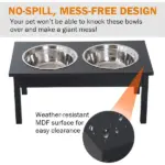 PawHut 2 Stainless Steel Pet Bowls, 23"L Durable Wooden Heavy Duty Dog Feeding Station - Black - Image 5