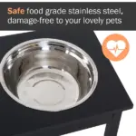 PawHut 2 Stainless Steel Pet Bowls, 23"L Durable Wooden Heavy Duty Dog Feeding Station - Black - Image 6