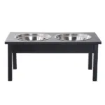 PawHut 2 Stainless Steel Pet Bowls, 23"L Durable Wooden Heavy Duty Dog Feeding Station - Black - Image 8