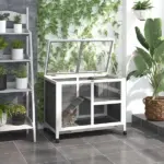 2-Story Bunny Hutch Indoor, Wooden Guinea Pig Cage with Tray, Casters, Lockable Doors, Ramp Gray - Image 2