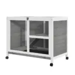 2-Story Bunny Hutch Indoor, Wooden Guinea Pig Cage with Tray, Casters, Lockable Doors, Ramp Gray - Image 11
