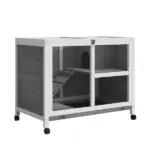 2-Story Bunny Hutch Indoor, Wooden Guinea Pig Cage with Tray, Casters, Lockable Doors, Ramp Gray