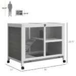 2-Story Bunny Hutch Indoor, Wooden Guinea Pig Cage with Tray, Casters, Lockable Doors, Ramp Gray - Image 3
