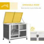 2-Story Bunny Hutch Indoor, Wooden Guinea Pig Cage with Tray, Casters, Lockable Doors, Ramp Gray - Image 5
